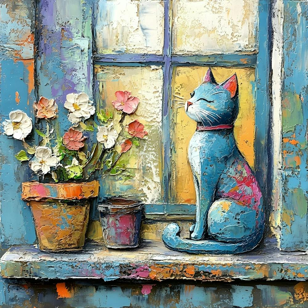 Katze im Fenster mit Blumen 9