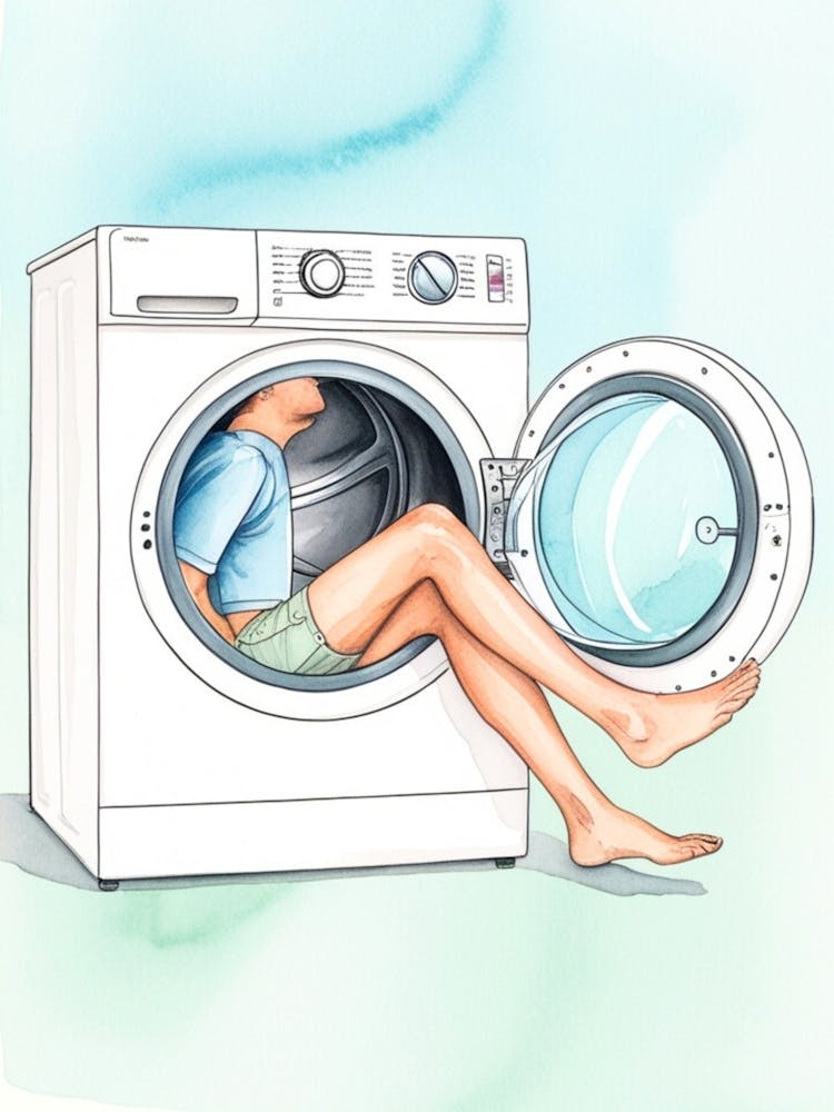 Illustration Of A Woman In A Washing Machine
