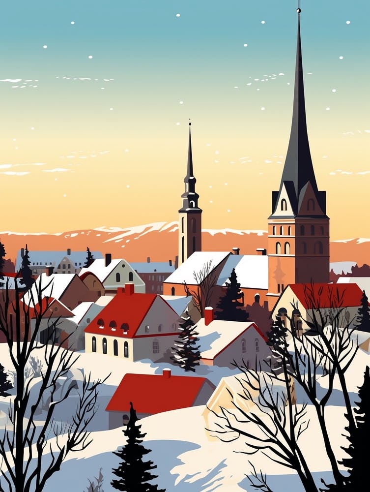 Retro Winter Illustration Tallinn Estonia 3
