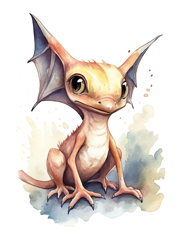 Pterodactyl Cute Dinosaur Watercolour 2
