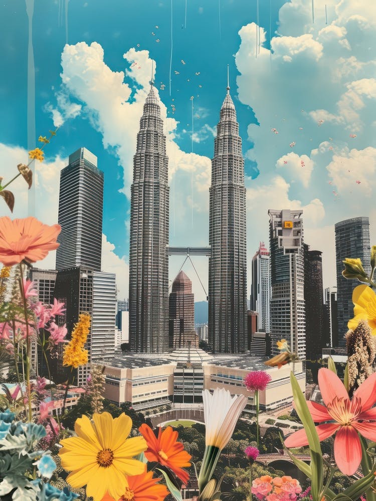 Kuala Lumpur   Floral Retro Collage Style 1