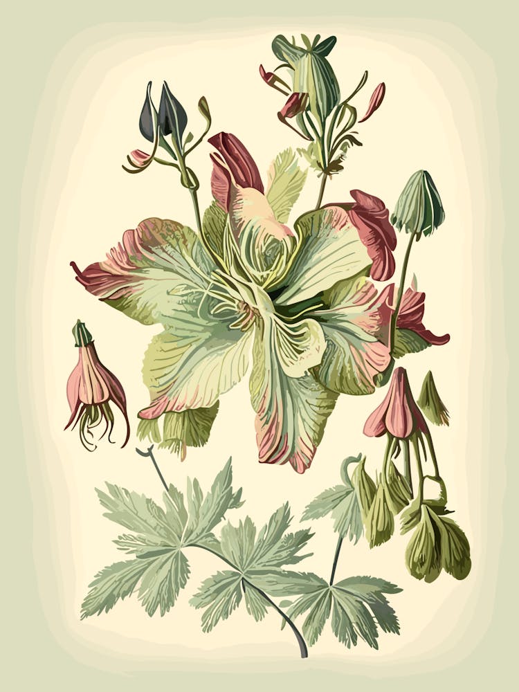 Wild Columbine Wildflower Vintage Botanical