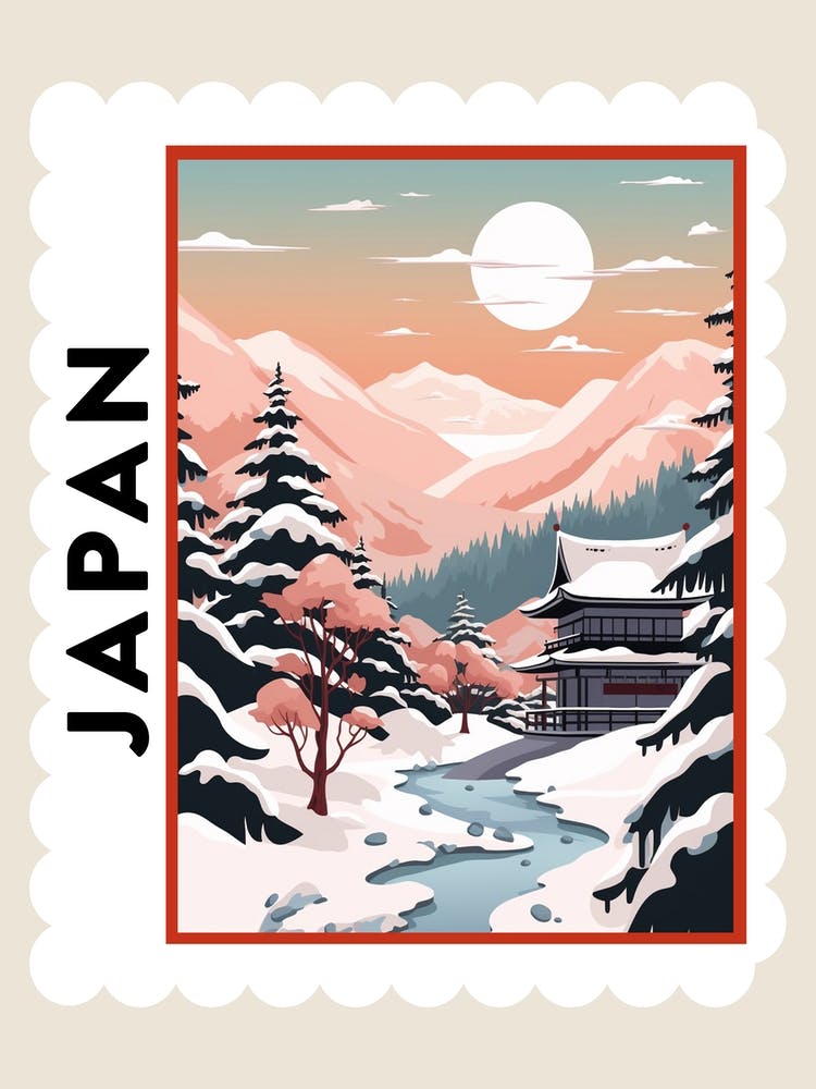 Retro Winter Stamp Poster Nagano Japan 1
