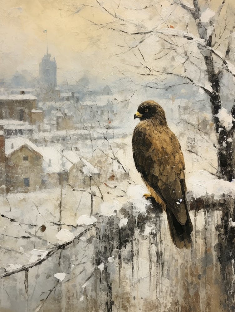 Vintage Winter Animal Painting Falcon 1