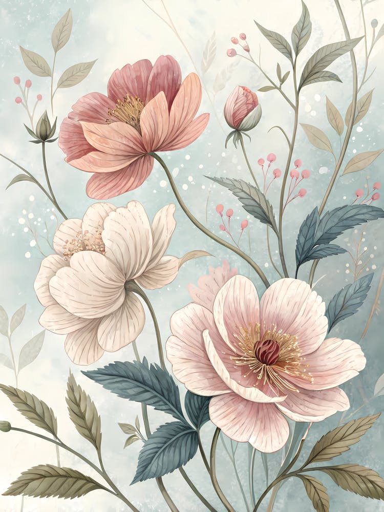 Oil Painting Style Vibrant Peony Floral Elegant Botanical