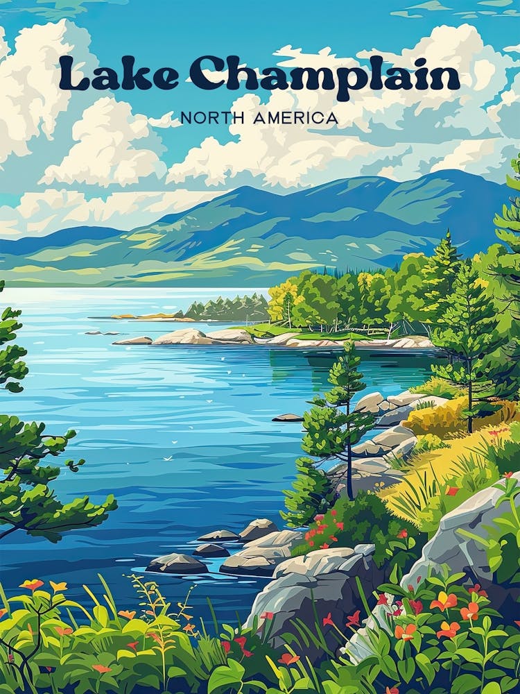 Lake Champlain New York Digital Travel Illustration