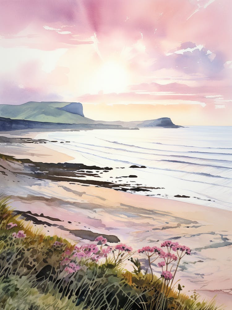Watercolor Painting Of Rhossili Bay, Swansea Wales 1