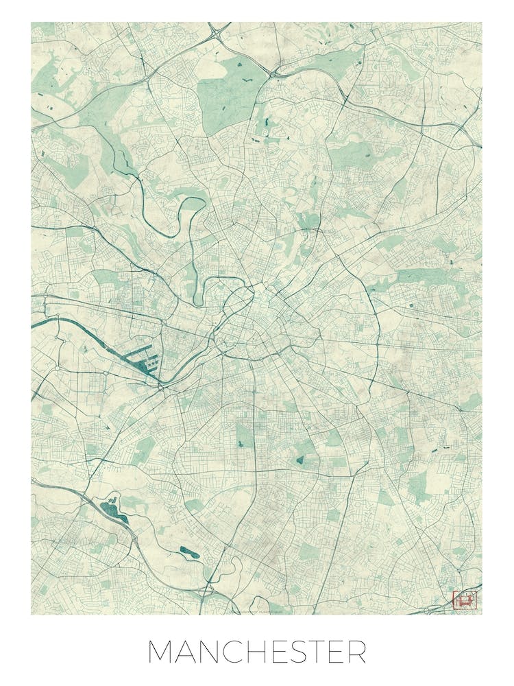 Manchester Map Vintage in Blue