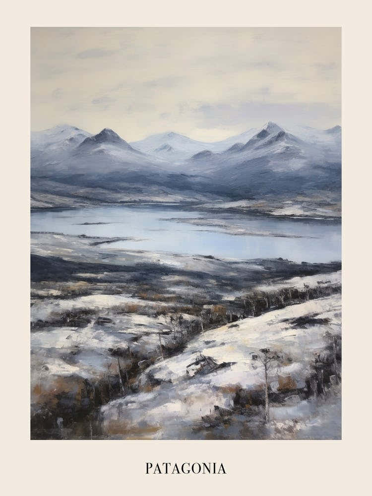 Vintage Winter Painting Poster Patagonia Argentina 2