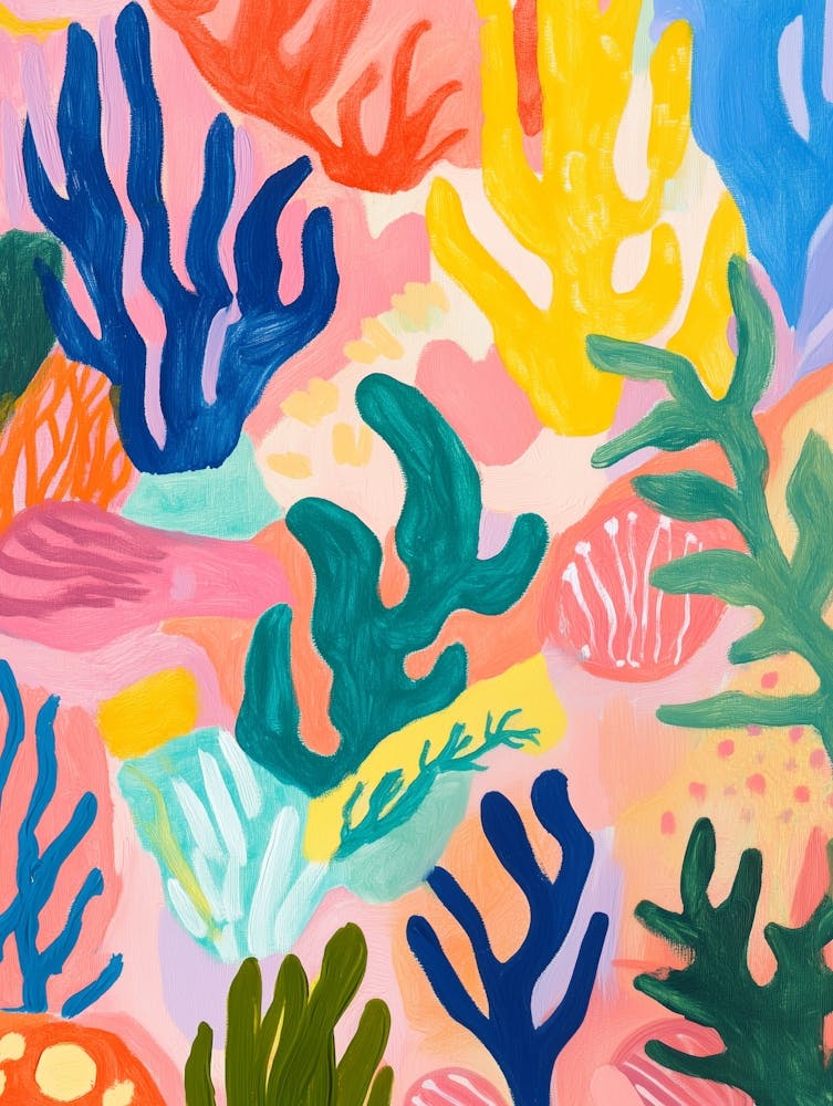 Coral Sea Life Gouache Painting