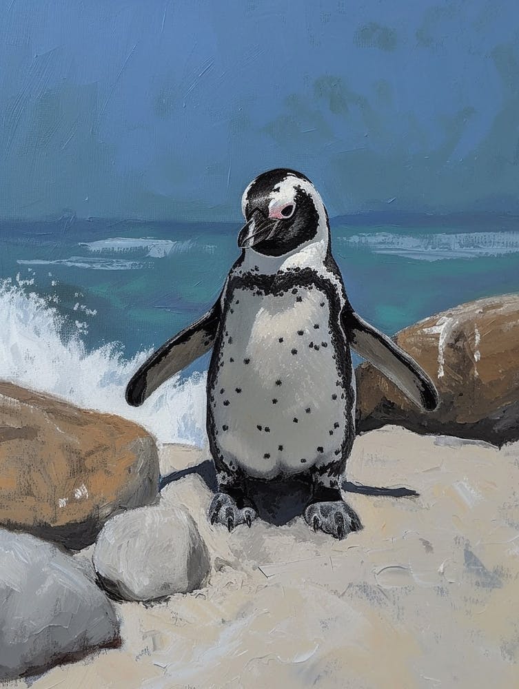 Adlie Penguin Boulders Beach Simons Town Oil Painting 4