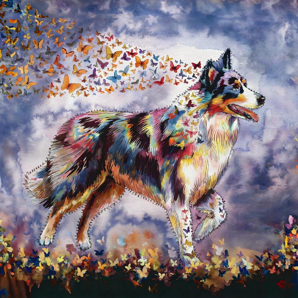 Australian Shepherd With Butterflies