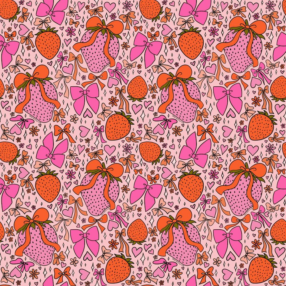 Strawberries And Bow Print