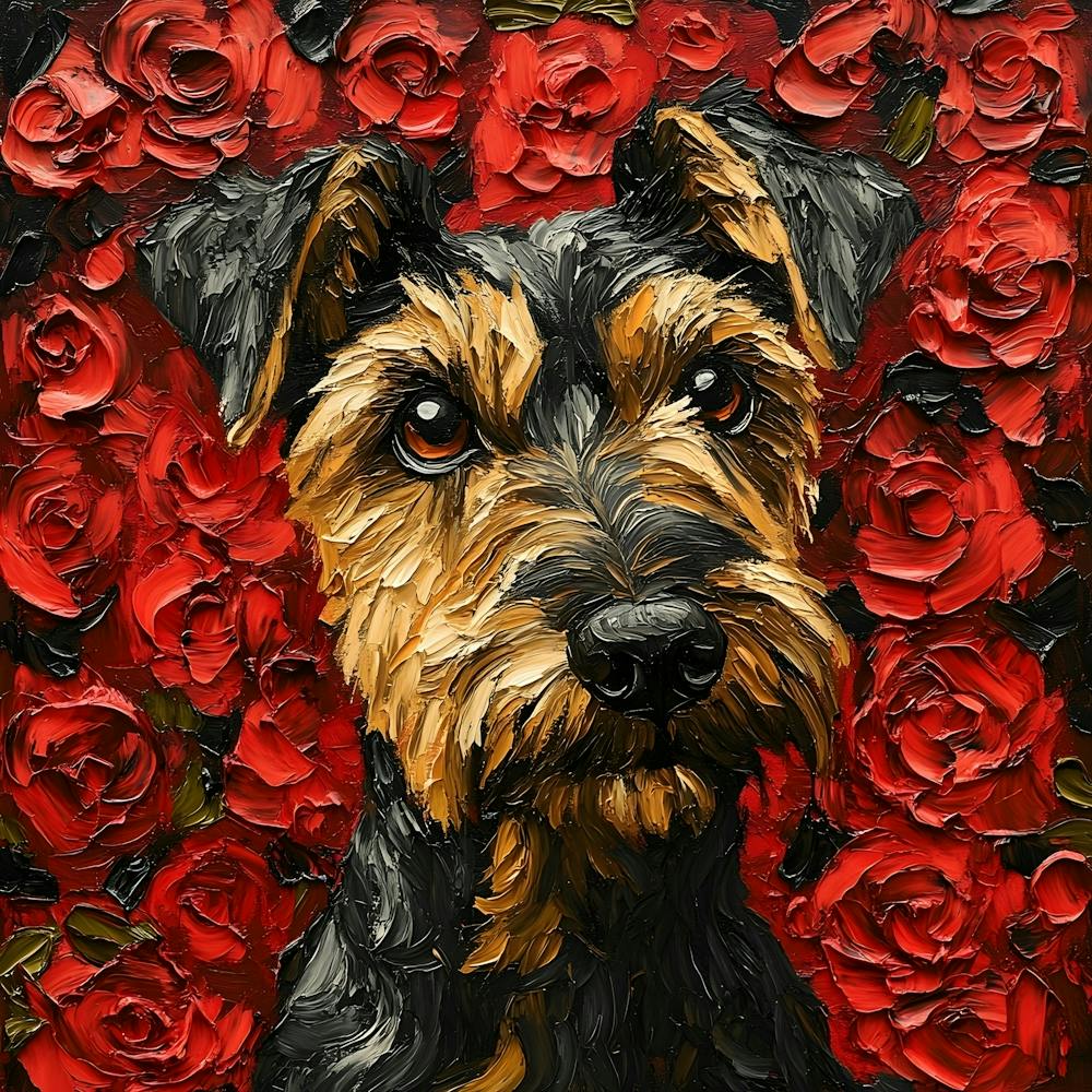 Airedale Terrier And Roses