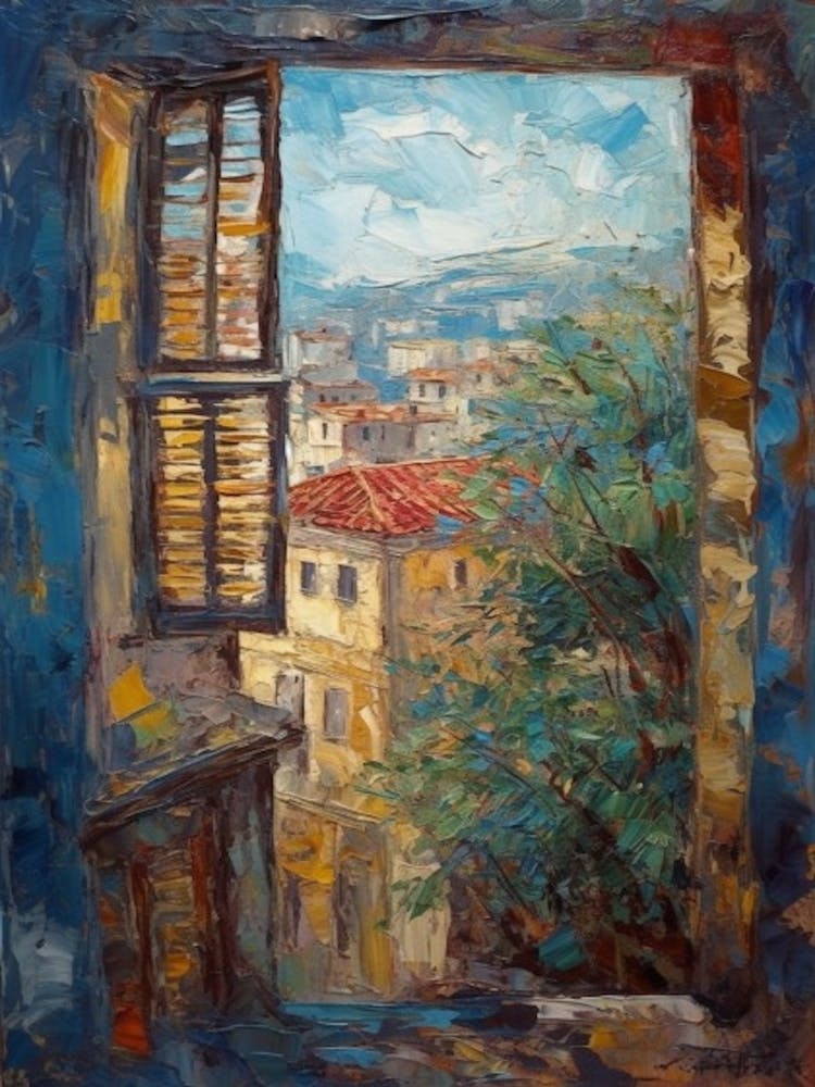 Window View Of Athens Greece In The Style Of Expressionism 2