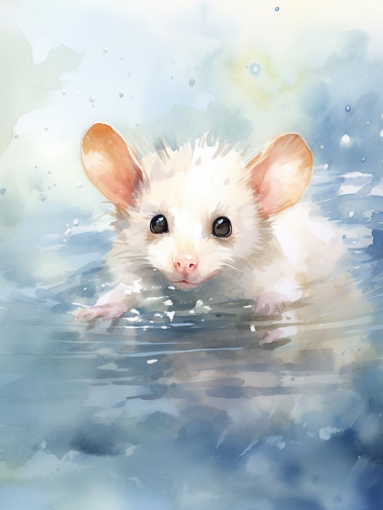Leichte Aquarellmalerei eines schwimmenden Opossums 4
