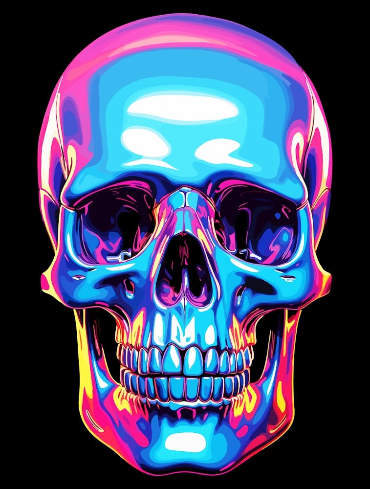 Neon Abstract Skull Wall Art