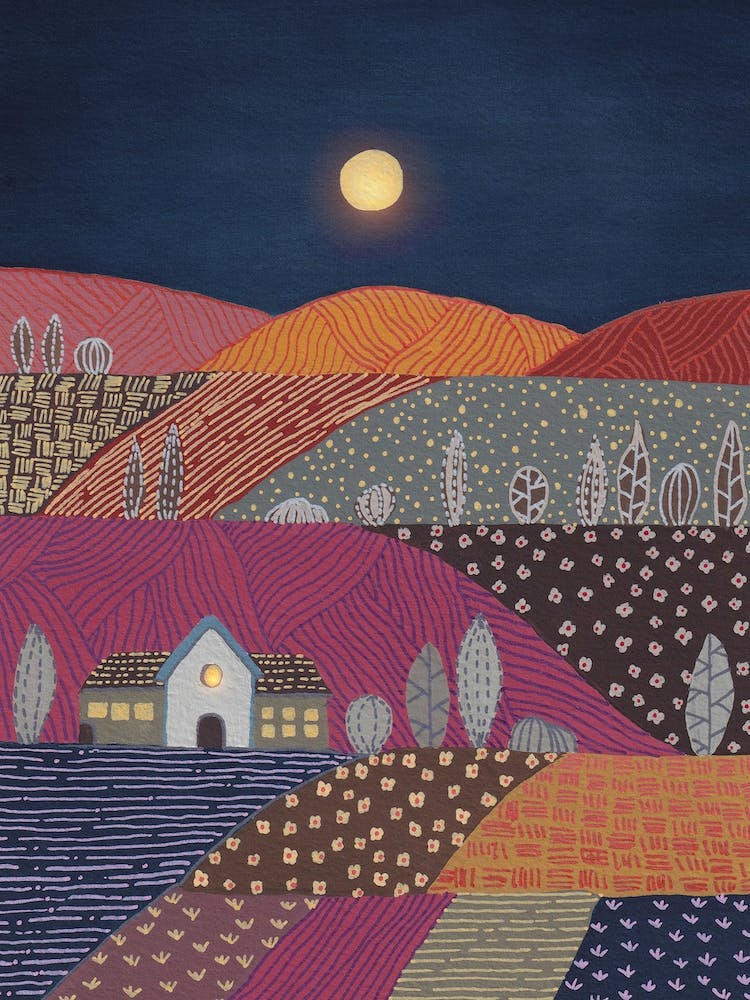 Midnight And Patterned Hills