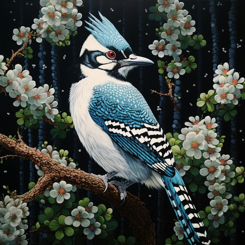 Ohara Koson Inspired Bird Painting Blue Jay 1 Square
