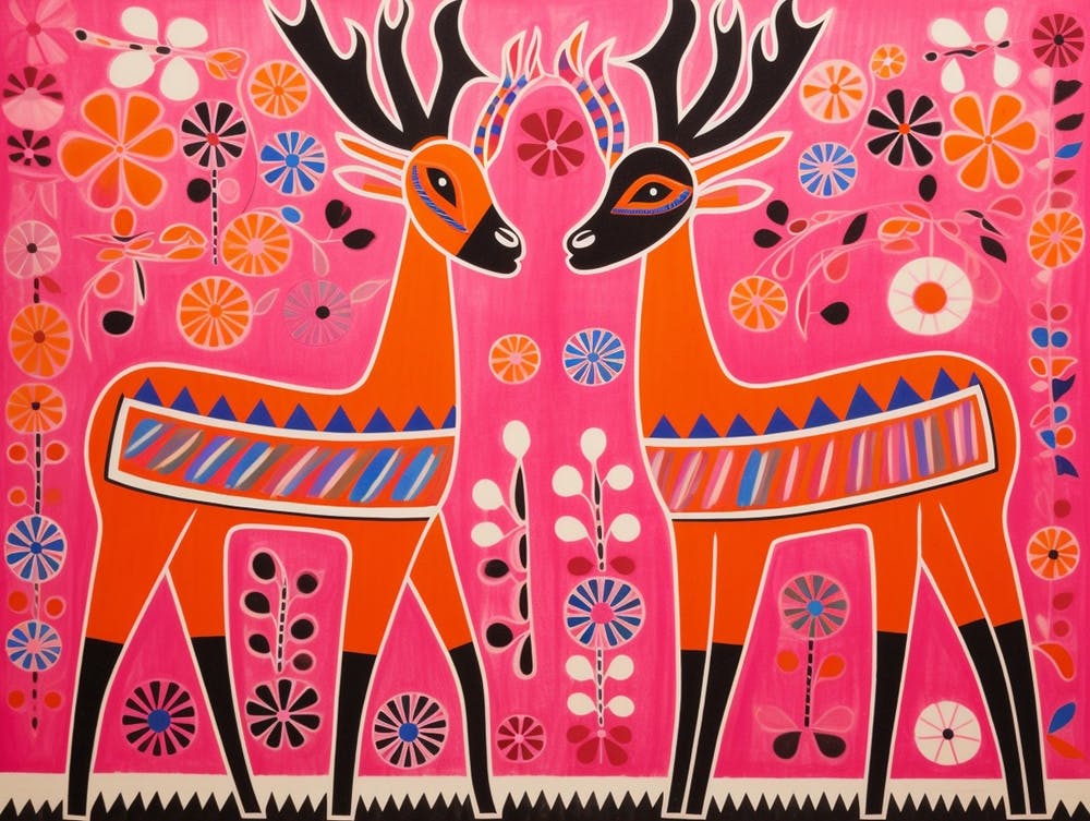 Reindeer 3 Folk Style Animal Illustration