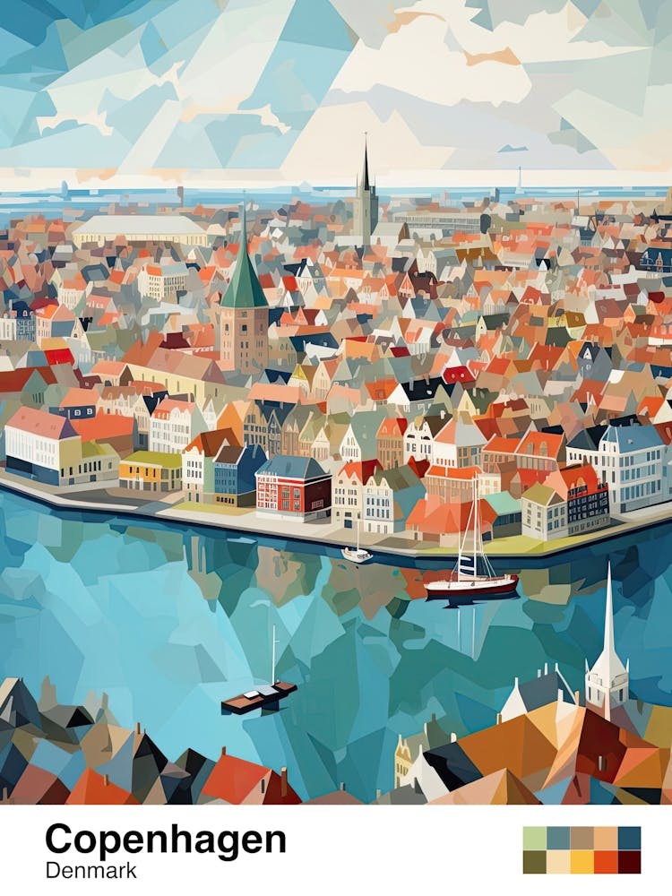 Copenhagen, Denmark, Geometric Illustration 4 Poster