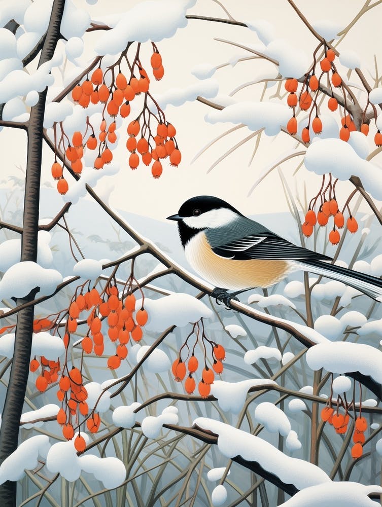 Mésange de Caroline - Peinture d'Oiseau d'Hiver 2