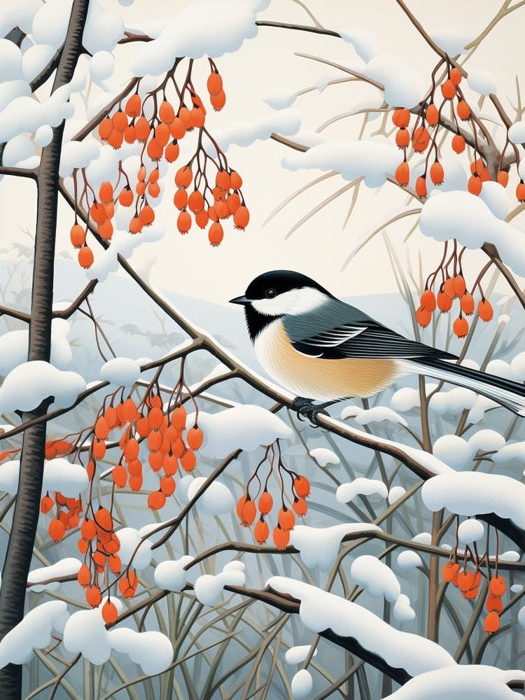Winter Bird Painting Carolina Chickadee 2