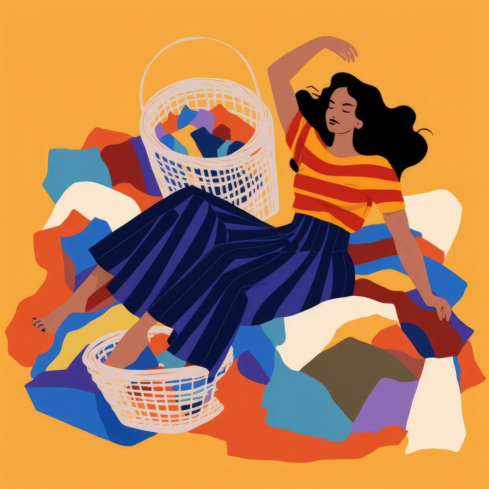 Illustration Of A Woman Laying In The Laundry