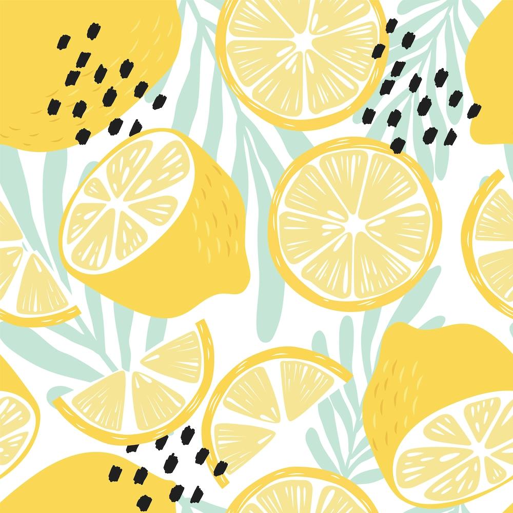 Lemon Pattern On White With Florals Square