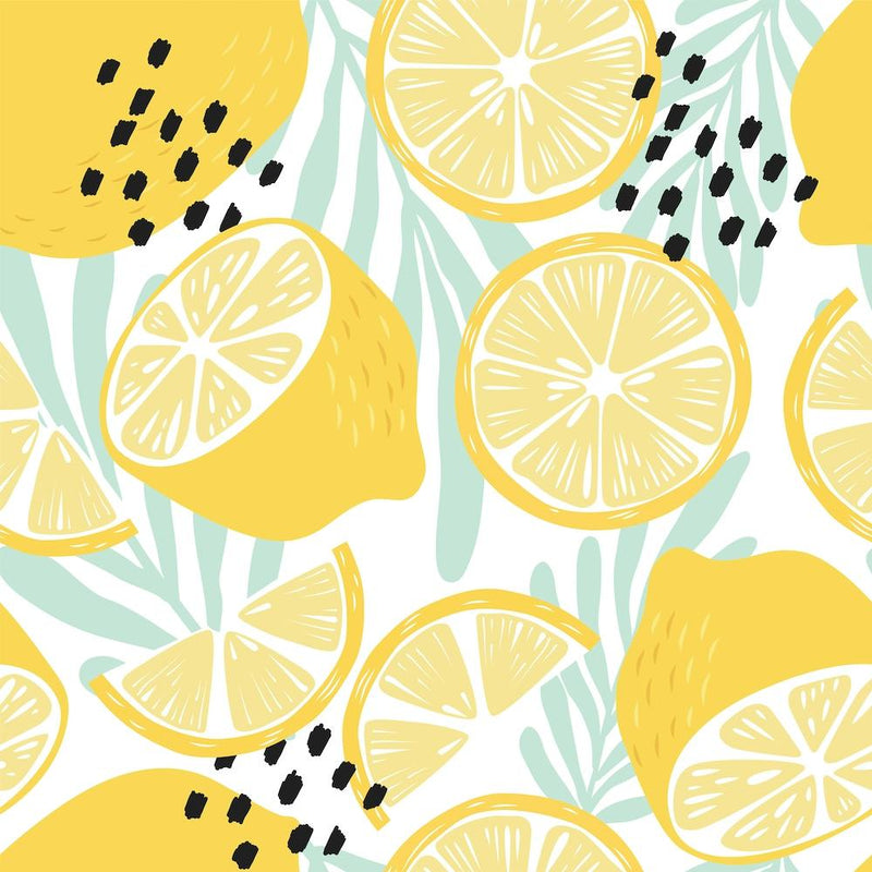 Lemon Pattern On White With Florals Square