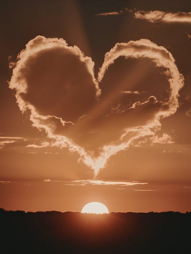 Heart Shaped Clouds At Sunset