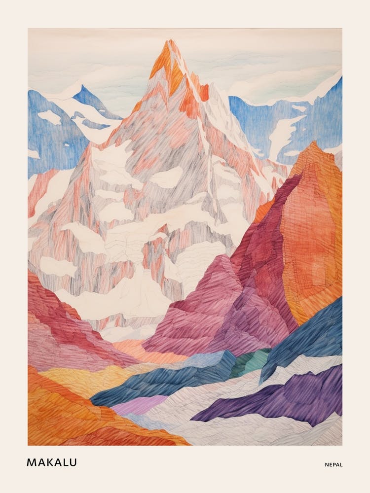 Makalu Nepal 1 Colourful Mountain Illustration Poster