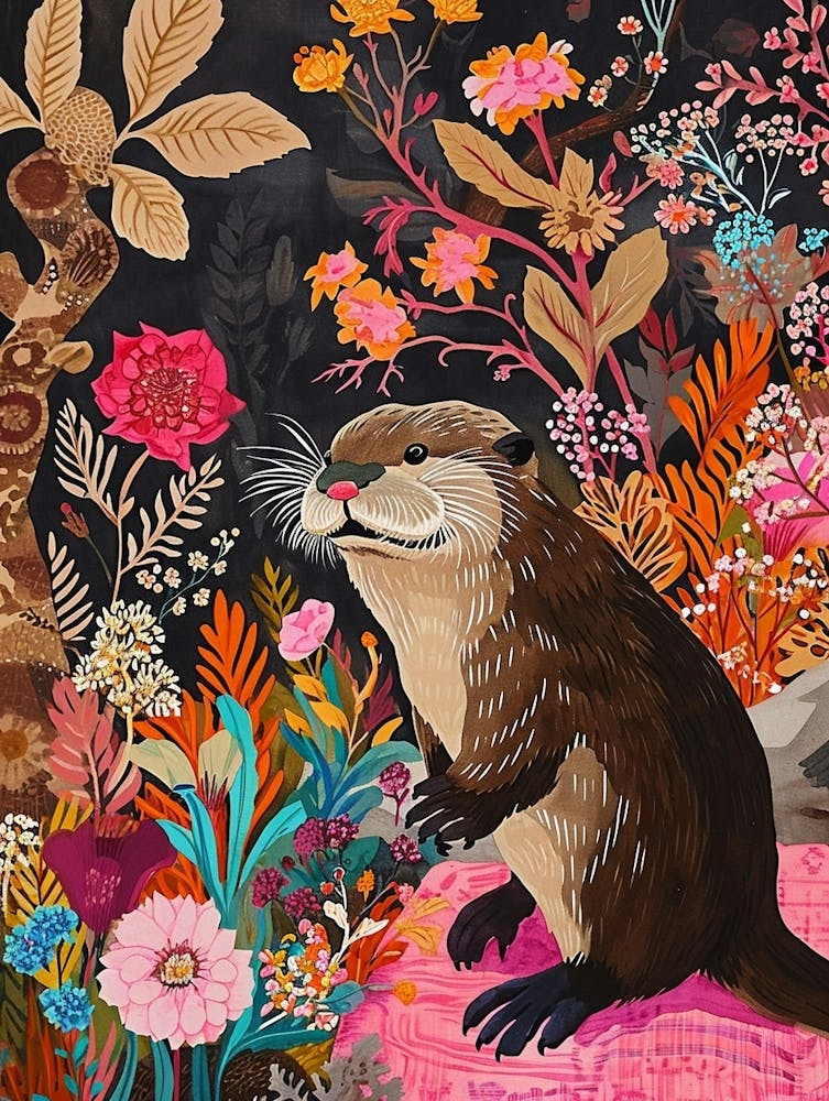 Floral Animal Painting Otter 1