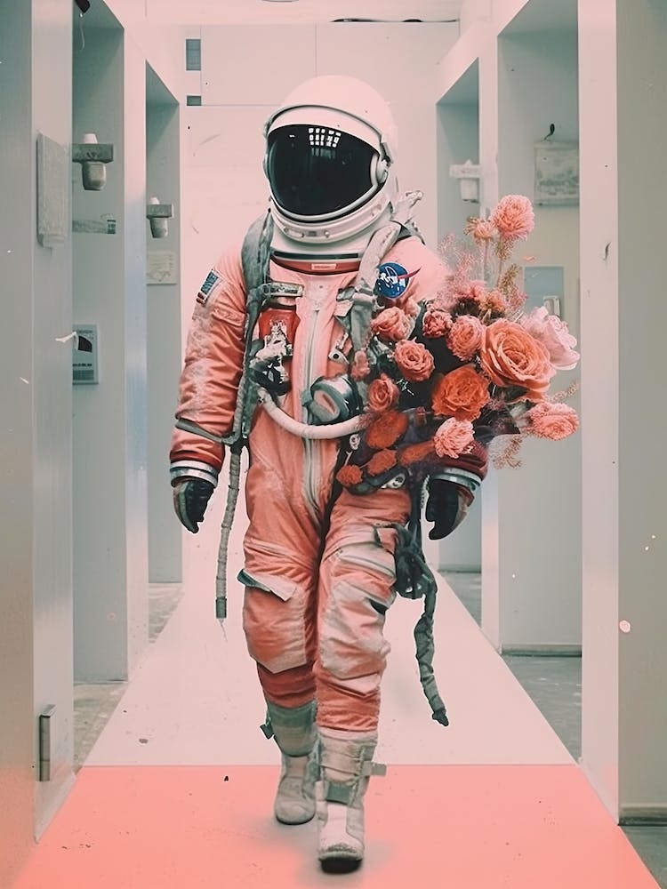 Astronaut With A Bouquet Of Flowers 1