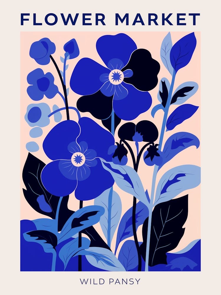 Blue Flower Market Poster Wild Pansy 1