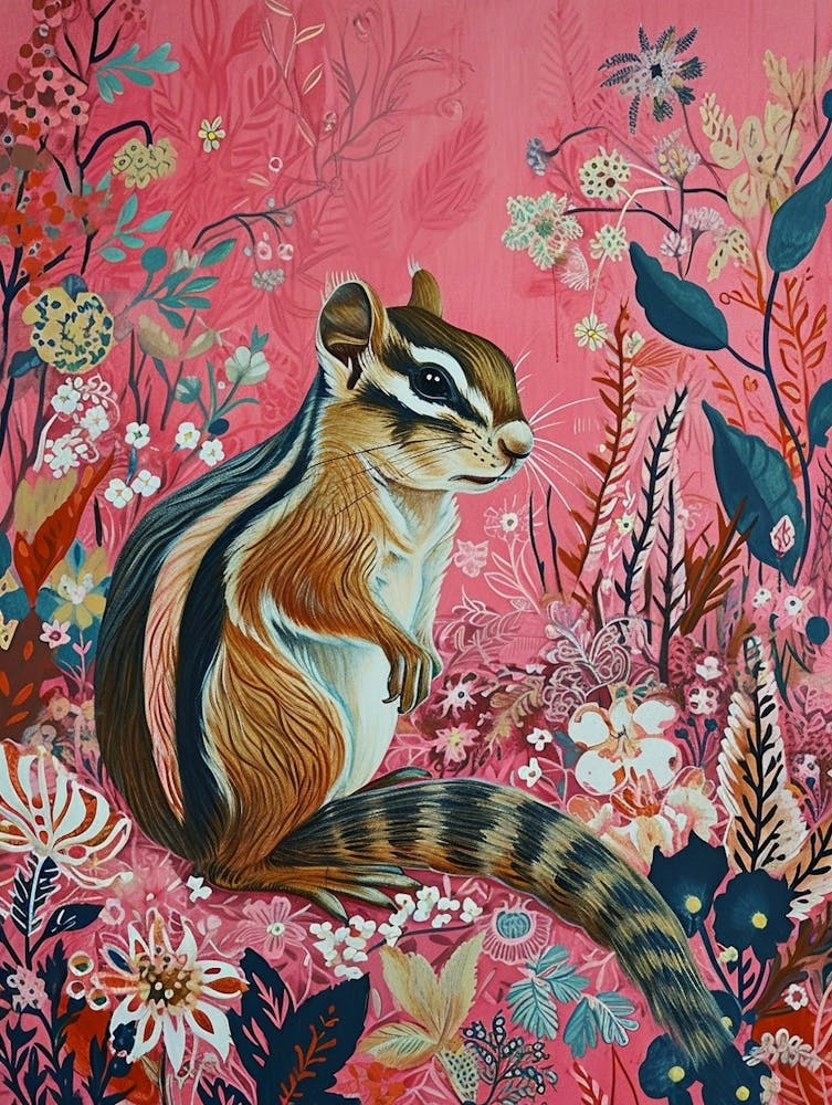 Floral Animal Painting Chipmunk 2