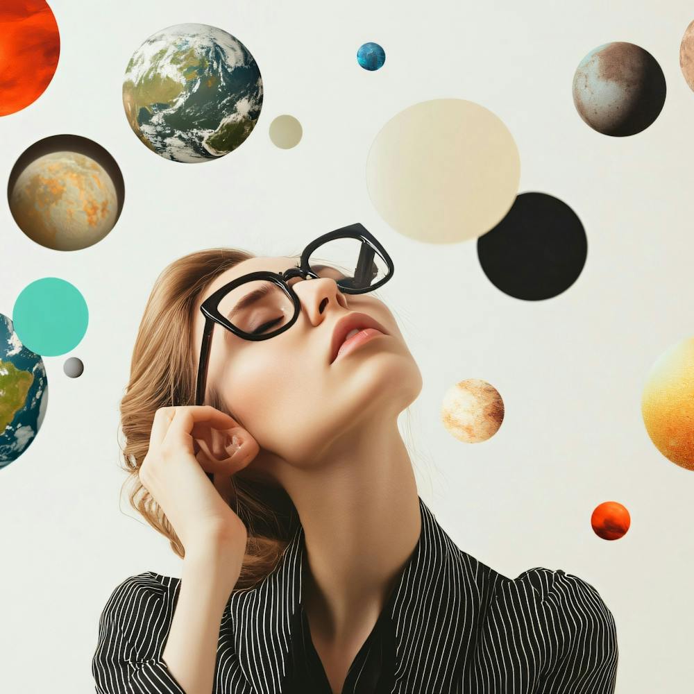 Woman Looking At The Planets