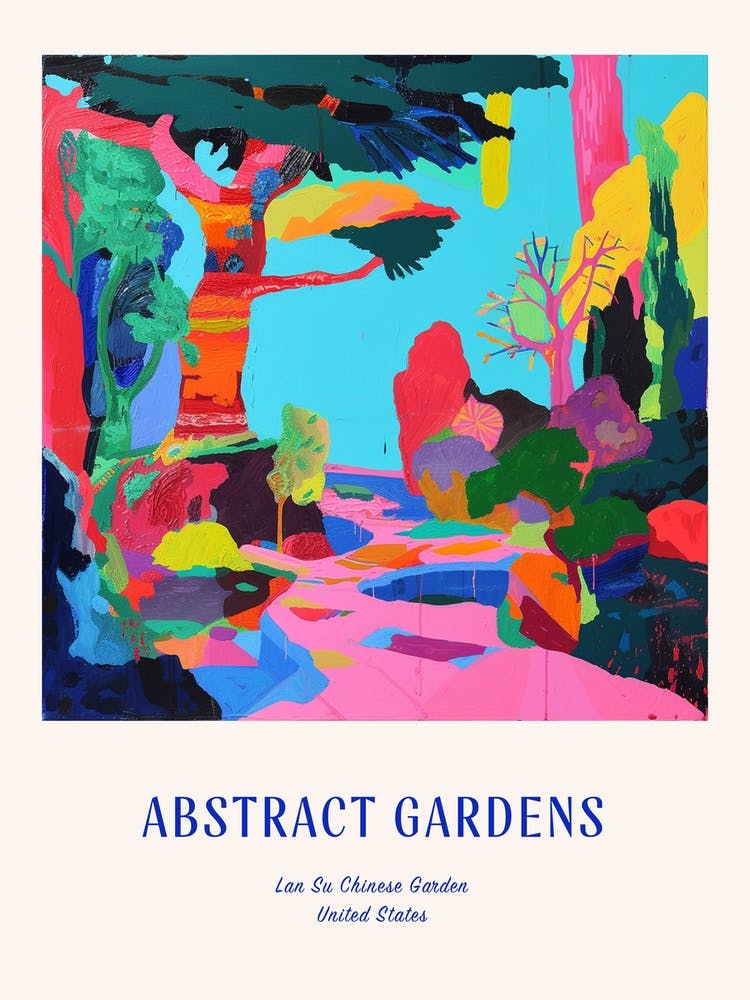 Colourful Gardens Lan Su Chinese Garden Usa 2 Blue Poster