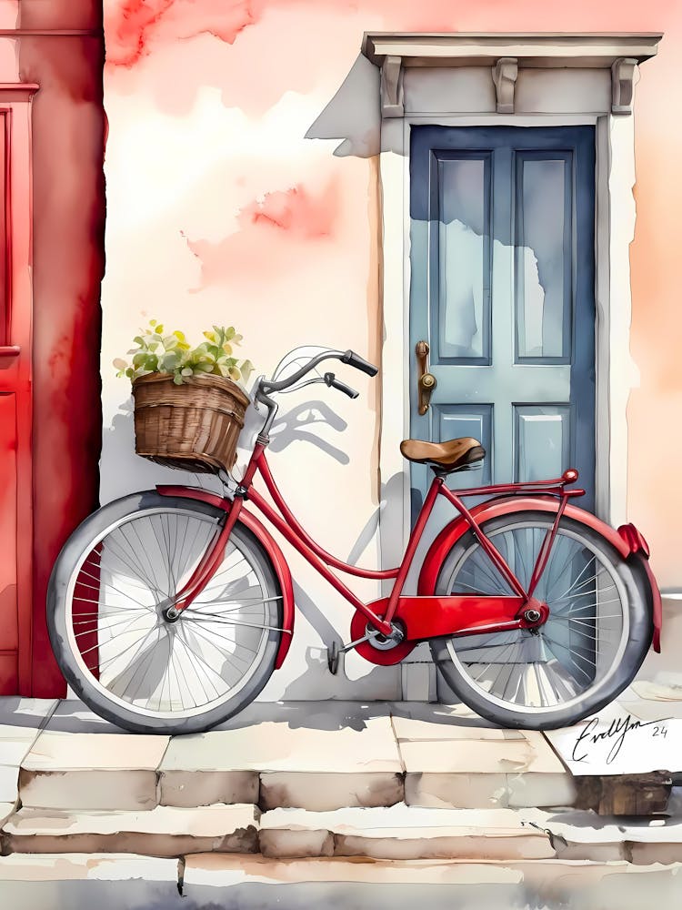 Red Bicycle In Front Of Door