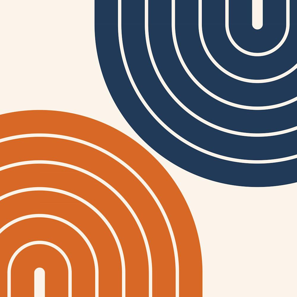 Midcentury Modern Geometric Rainbow Xxii In Navy Blue And Orange 02