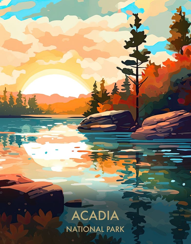 Acadia National Park Travel Poster Illustration Style 6