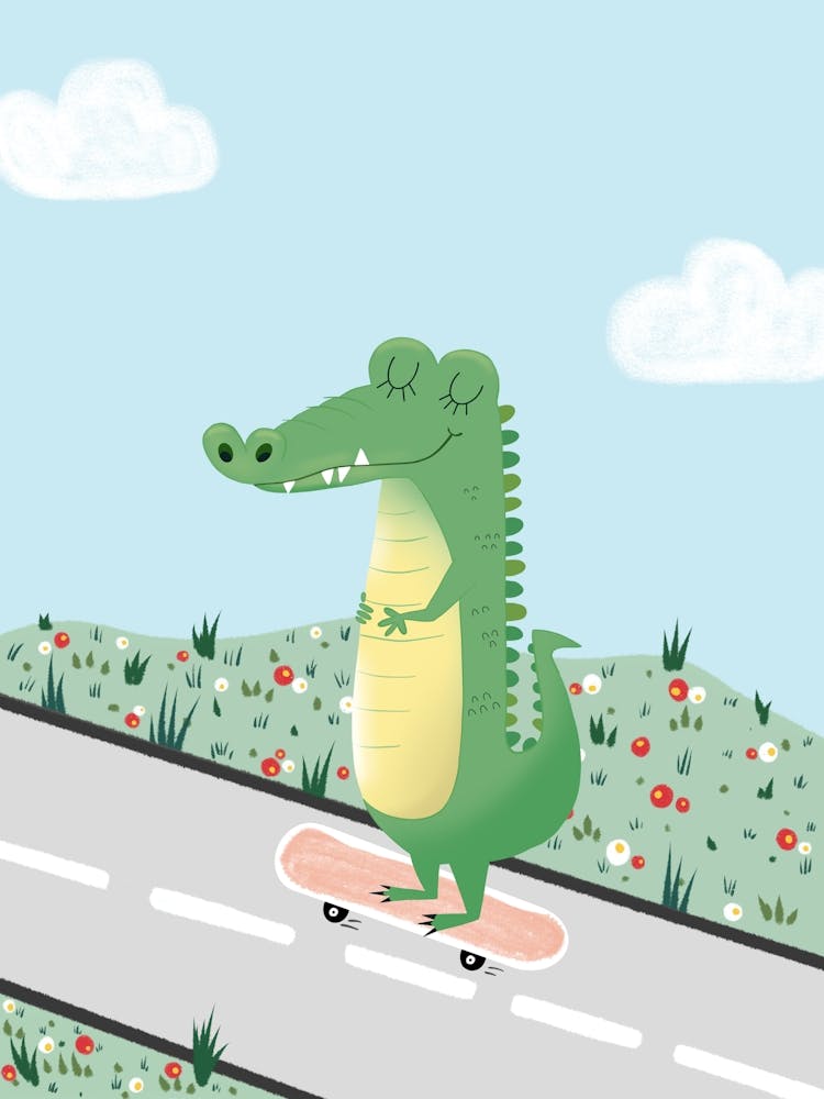Crocodile On Skateboard