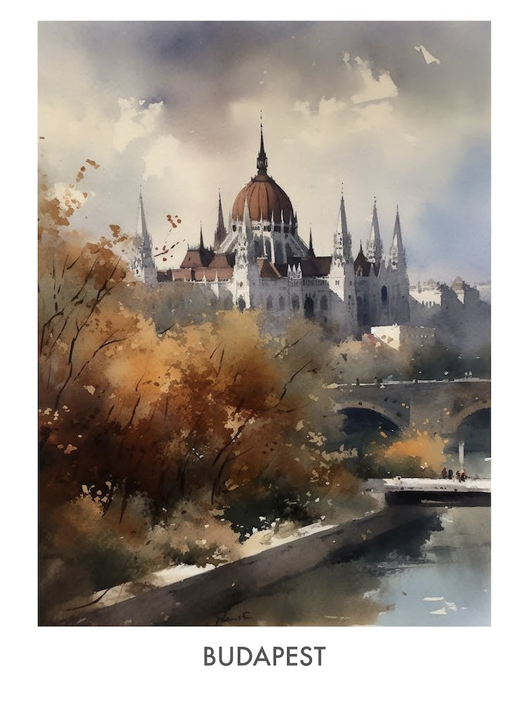 Budapest Watercolor 4 Travel Poster