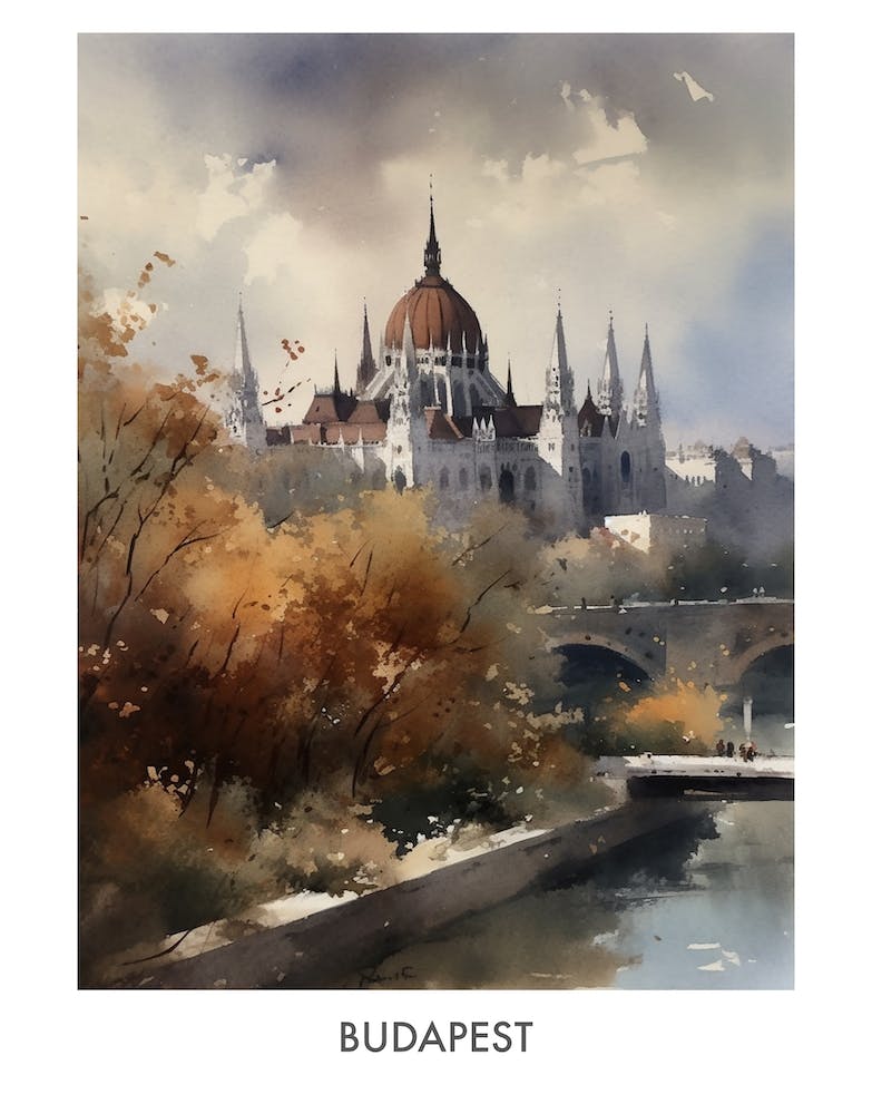 Budapest Watercolor 4 Travel Poster