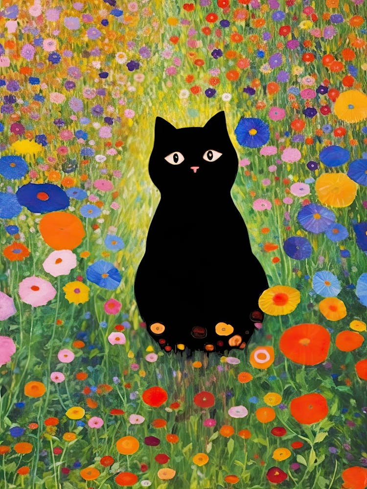 Gustav Klimt Black Cat In The Garden Colourful