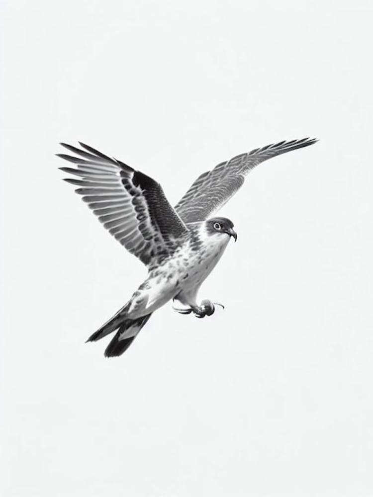 Harrier B&W Pencil Drawing 1 Bird