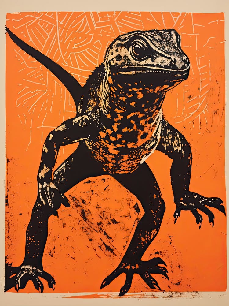 Lizard, Woodblock Animal Drawing 2