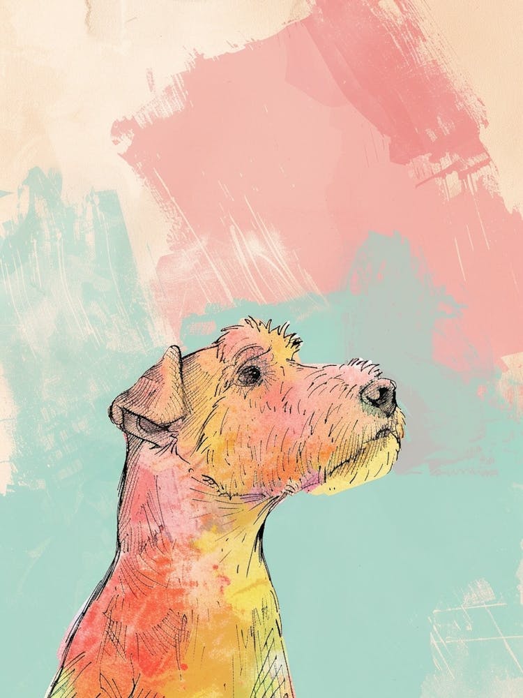 Airedale Terrier Pastel Line Watercolour Illustration  2