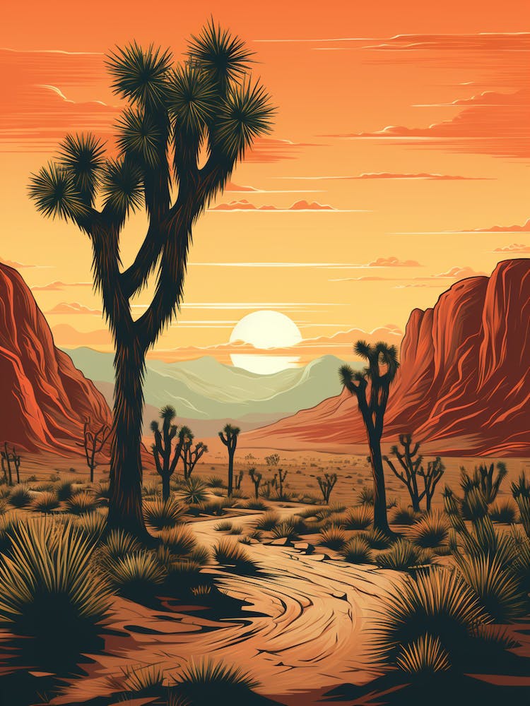 Retro Illustration Of A Joshua Trees At Dusk In Desert 6