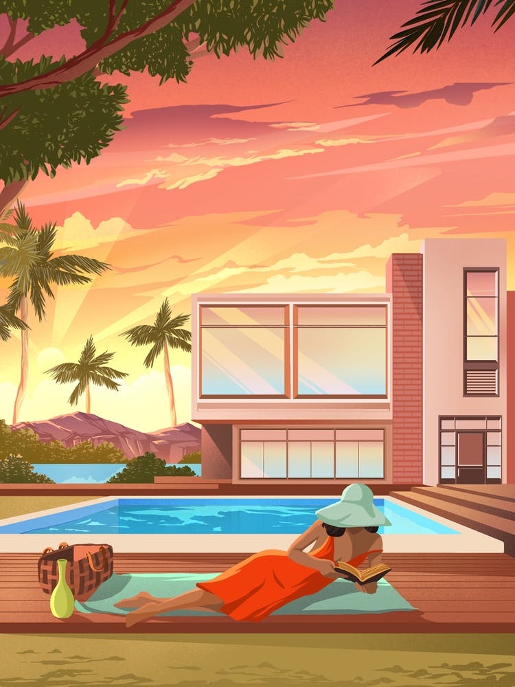 Woman Relaxing By The Pool